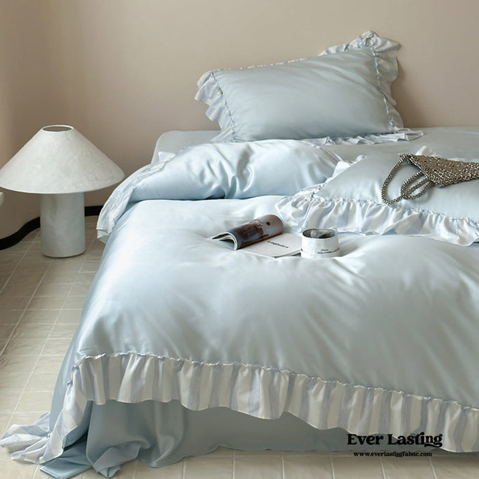 Dreamy Silky Ruffle Tencel Bedding Set / Blue - Ever Lasting