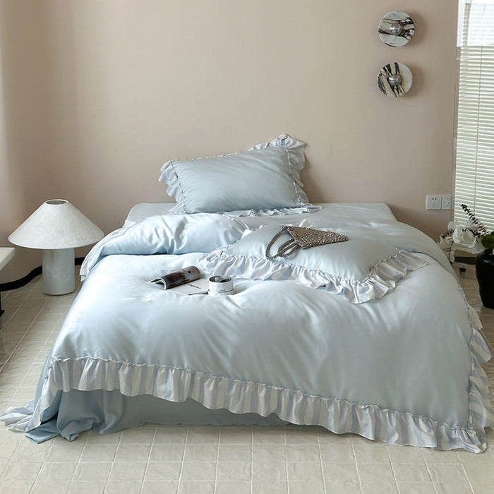 Dreamy Silky Ruffle Tencel Bedding Set / Blue - Ever Lasting