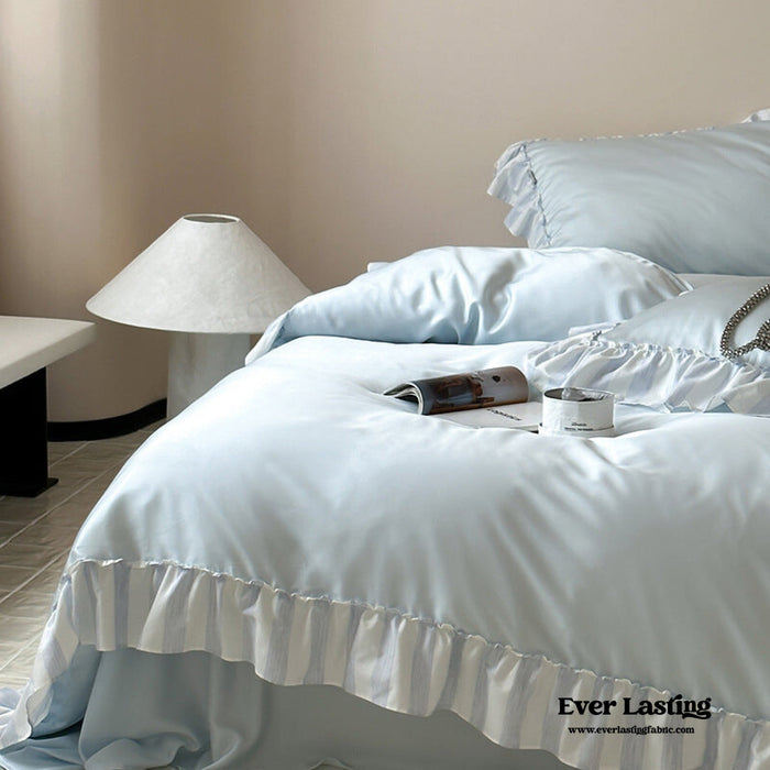 Dreamy Silky Ruffle Tencel Bedding Set / Blue - Ever Lasting