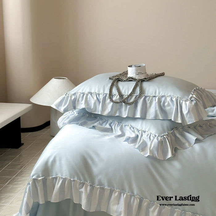 Dreamy Silky Ruffle Tencel Bedding Set / Blue - Ever Lasting