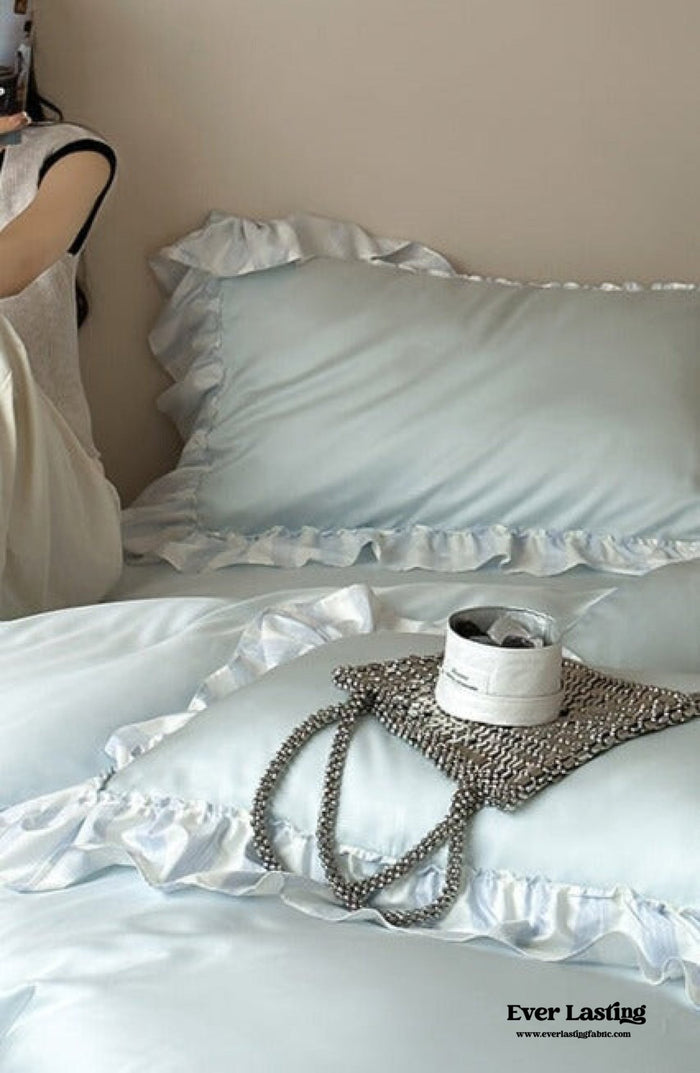 Dreamy Silky Ruffle Tencel Bedding Set / Blue - Ever Lasting