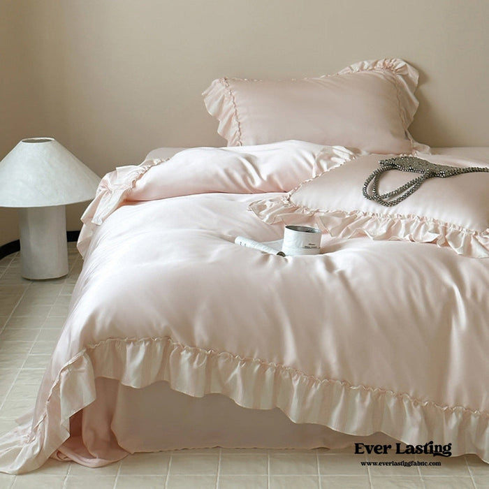Dreamy Silky Ruffle Tencel Bedding Set / Pink - Ever Lasting
