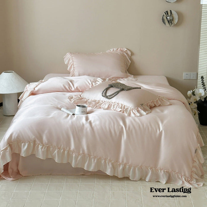 Dreamy Silky Ruffle Tencel Bedding Set / Pink - Ever Lasting