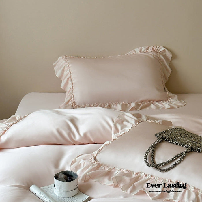 Dreamy Silky Ruffle Tencel Bedding Set / Pink - Ever Lasting