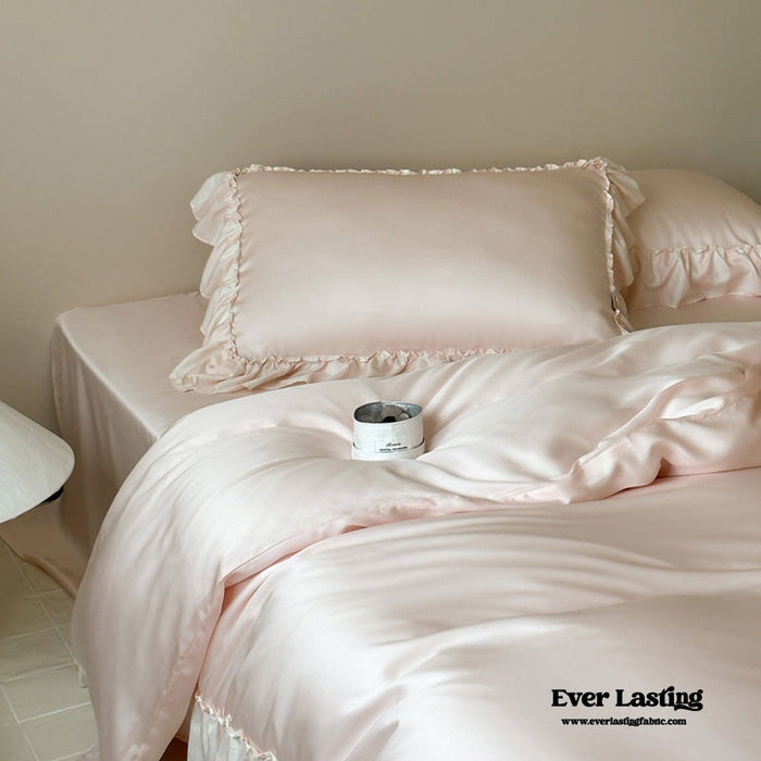 Dreamy Silky Ruffle Tencel Bedding Set / Pink - Ever Lasting