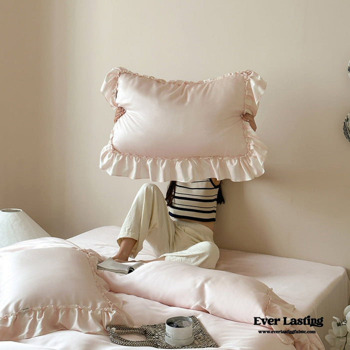 Dreamy Silky Ruffle Tencel Bedding Set / Pink - Ever Lasting