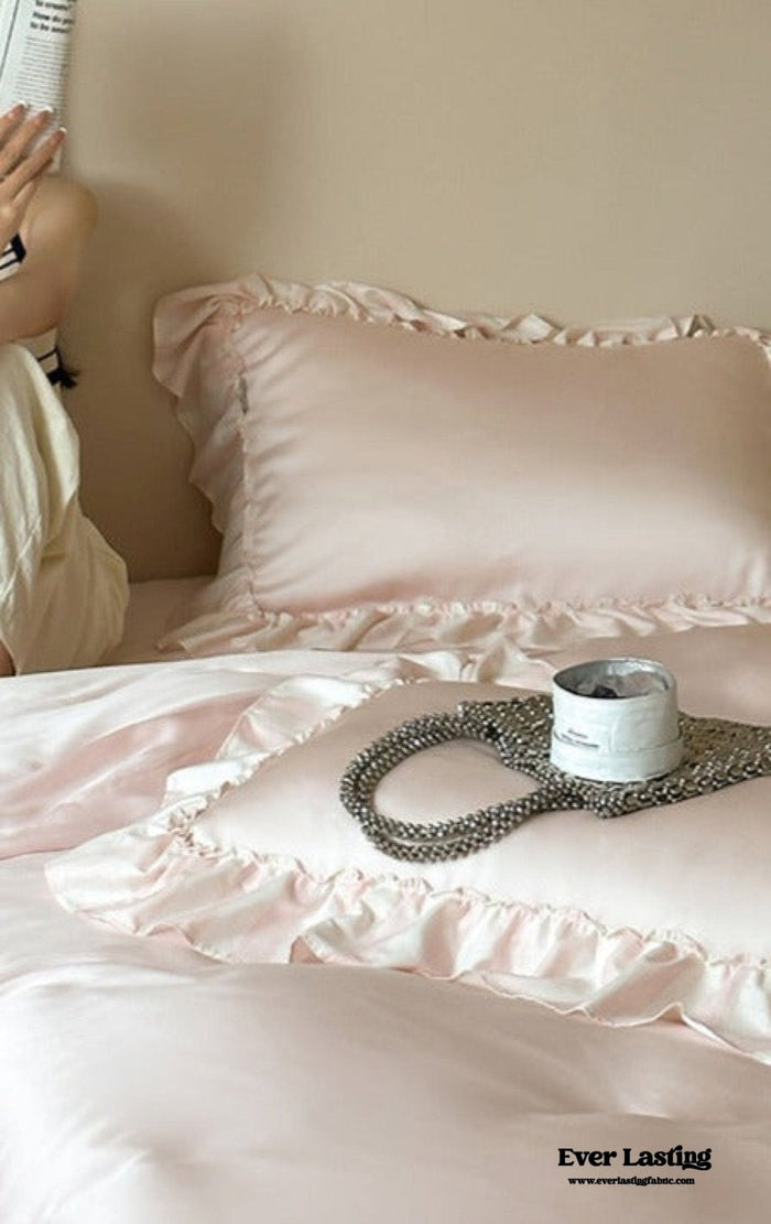 Dreamy Silky Ruffle Tencel Bedding Set / Pink - Ever Lasting