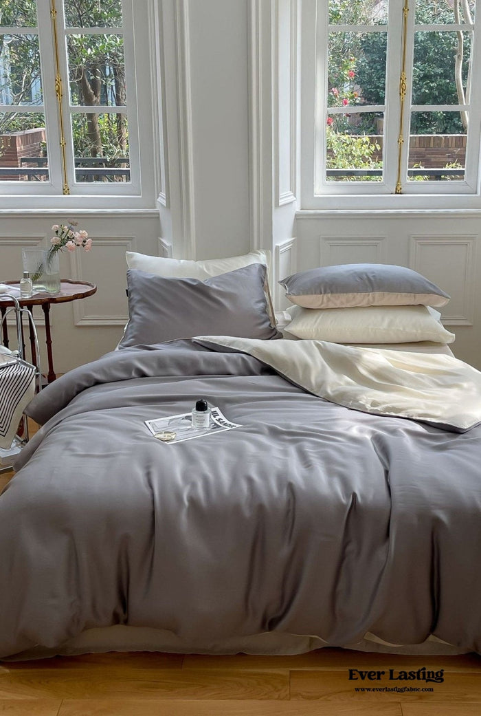 DUO Reversible Pastel Silky Tencel Bedding Set / Dark Blue - Ever Lasting