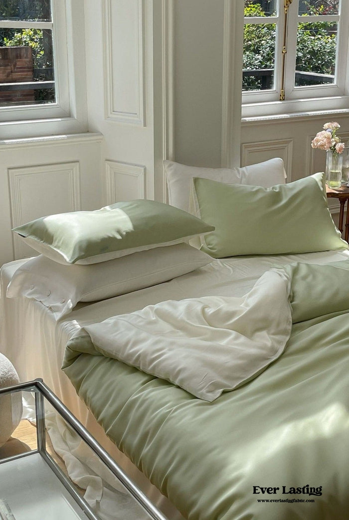 DUO Reversible Pastel Silky Tencel Bedding Set / Green - Ever Lasting