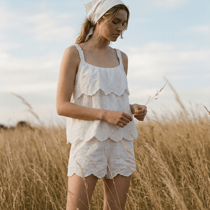 - Ever Lasting - Elodie Embroidered Cotton Gauze PJ Set / White - Pajamas - Ever Lasting