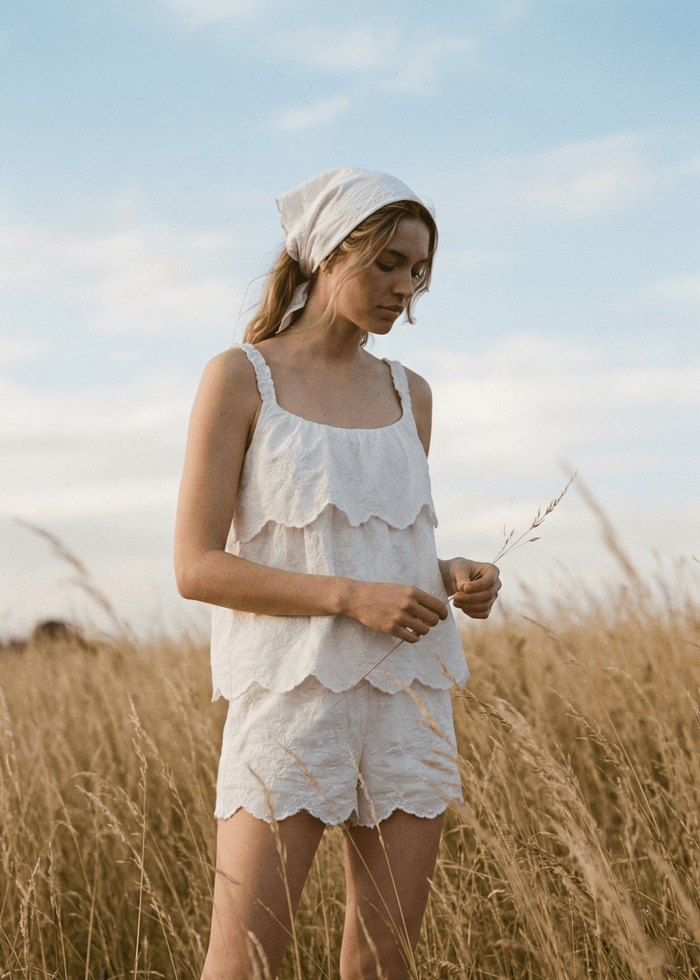 - Ever Lasting - Elodie Embroidered Cotton Gauze PJ Set / White - Pajamas - Ever Lasting