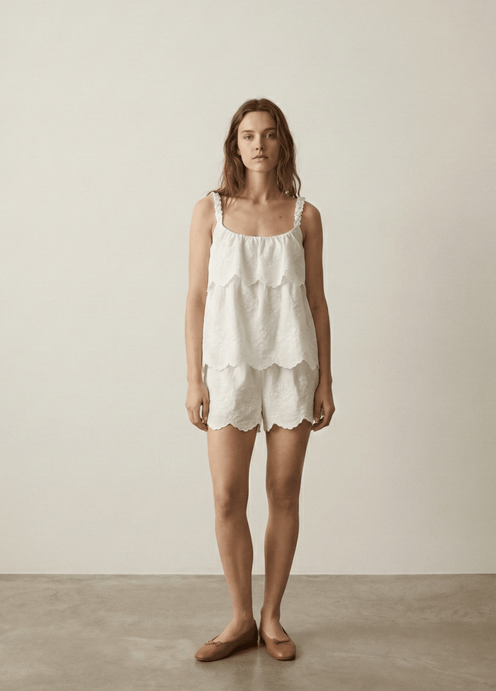 - Ever Lasting - Elodie Embroidered Cotton Gauze PJ Set / White - Pajamas - Ever Lasting