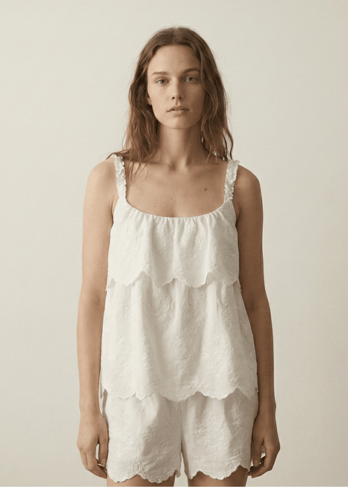 - Ever Lasting - Elodie Embroidered Cotton Gauze PJ Set / White - Pajamas - Ever Lasting