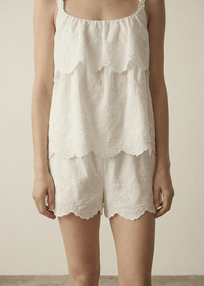 - Ever Lasting - Elodie Embroidered Cotton Gauze PJ Set / White - Pajamas - Ever Lasting