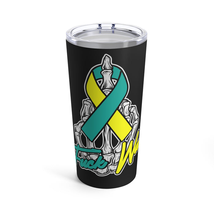 Embodying Resilience: 20oz Tumbler in Black featuring a Skeleton Hand for PTSD Awareness among Veterans