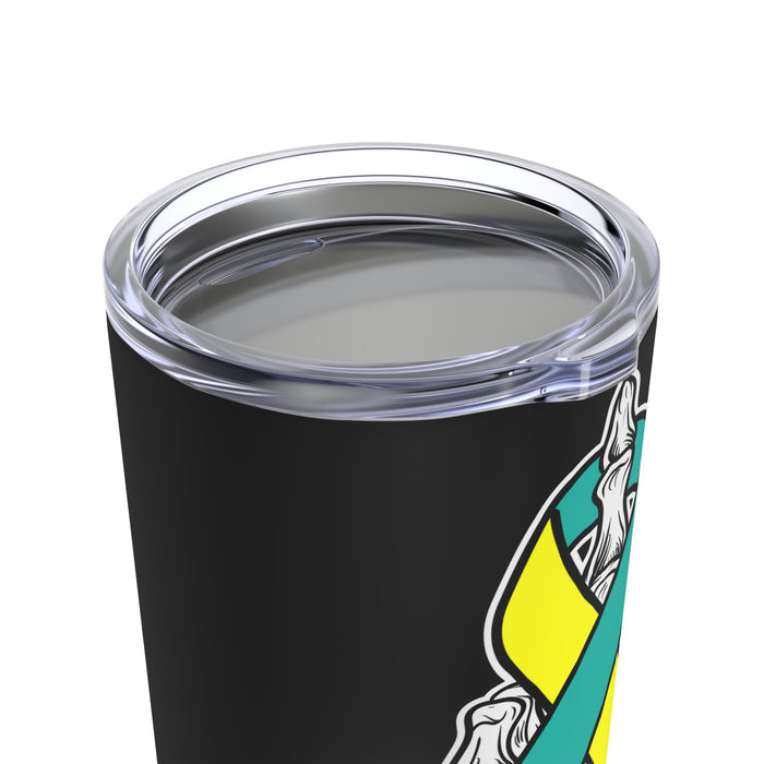 Embodying Resilience: 20oz Tumbler in Black featuring a Skeleton Hand for PTSD Awareness among Veterans