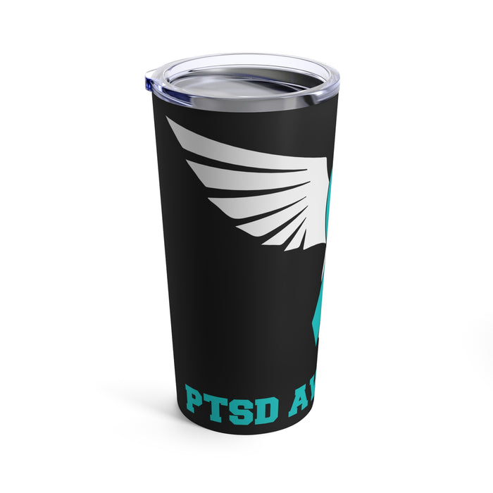 Embracing Resilience: 20oz Tumbler with Black Background and 'Rise of The Phoenix - PTSD Awareness' Design