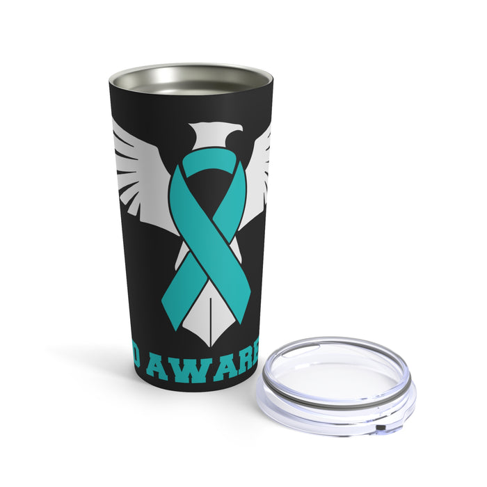 Embracing Resilience: 20oz Tumbler with Black Background and 'Rise of The Phoenix - PTSD Awareness' Design