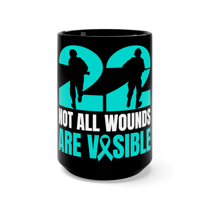 Empower Veterans: PTSD Awareness Month 22 Support - 15oz Black Mug