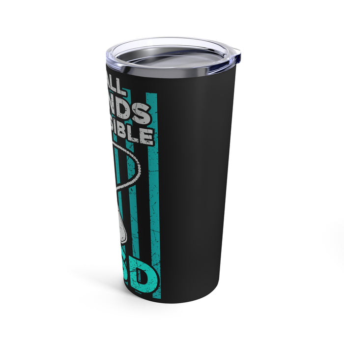 Empowering Support: 20oz Tumbler with Black Background, 'PTSD Wear Teal' Design, and a Tribute to the Troops