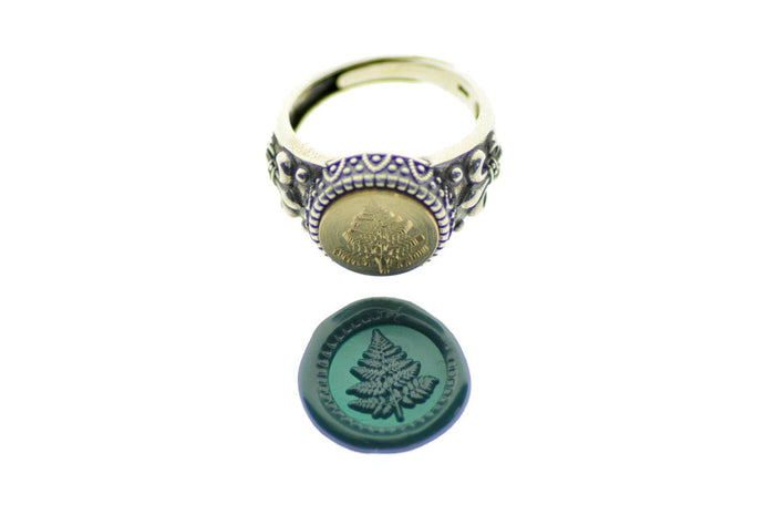 Fern Signet Ring - Backtozero B20 - 12f, 12mm, 12mm ring, accessory, Botanical, fern, Fleur de Lis, him, jewelry, Leaf, Leafs, Plant, ring, signet ring, size 10, size 11, size 8, size 9, wax seal, wax seal ring, wax seal stamp