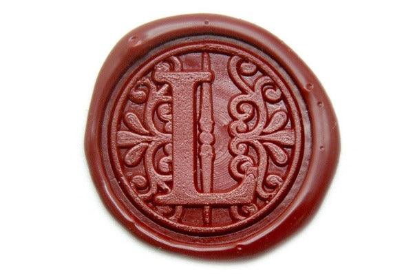 Filigree Monogram Wax Seal Stamp - Backtozero B20 - 1 initial, 1initial, 2 layer, 2 layers, 2 level, 2layer, 2layers, 2level, 2levels, Deco, Decorative, Deep Red, Letter, Monogram, One initial, Personalized, Signature, signaturehandle
