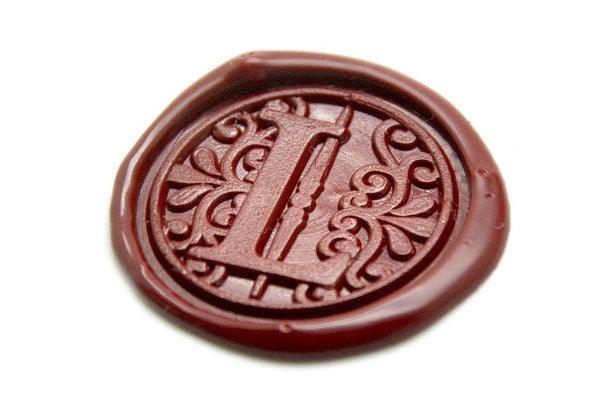 Filigree Monogram Wax Seal Stamp - Backtozero B20 - 1 initial, 1initial, 2 layer, 2 layers, 2 level, 2layer, 2layers, 2level, 2levels, Deco, Decorative, Deep Red, Letter, Monogram, One initial, Personalized, Signature, signaturehandle