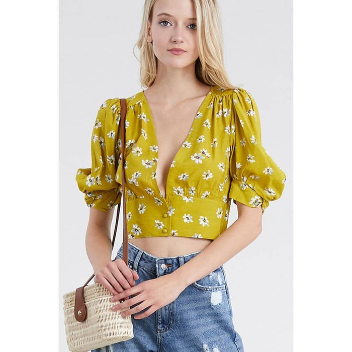 Floral bubble sleeves shirt - [variant_option1]
