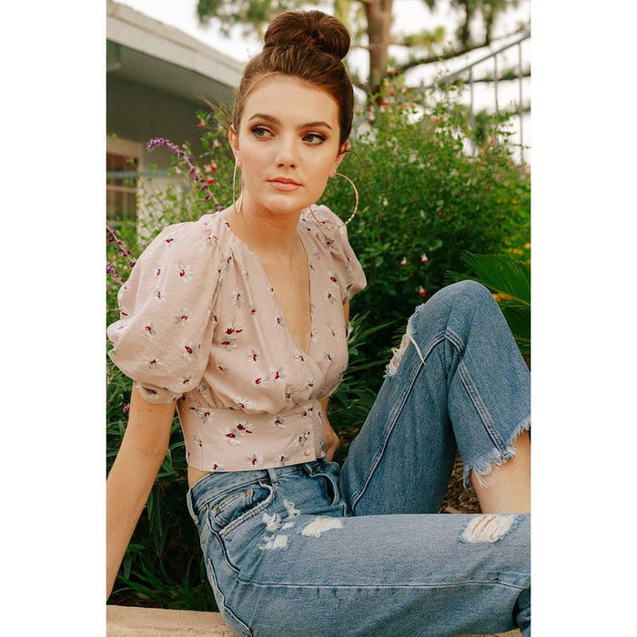 Floral bubble sleeves shirt - [variant_option1]