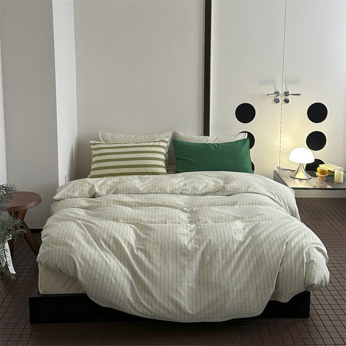 French Stripes Minimal Bedding Set / Green Yellow - Ever Lasting