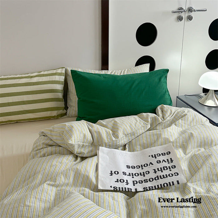 French Stripes Minimal Bedding Set / Green Yellow - Ever Lasting