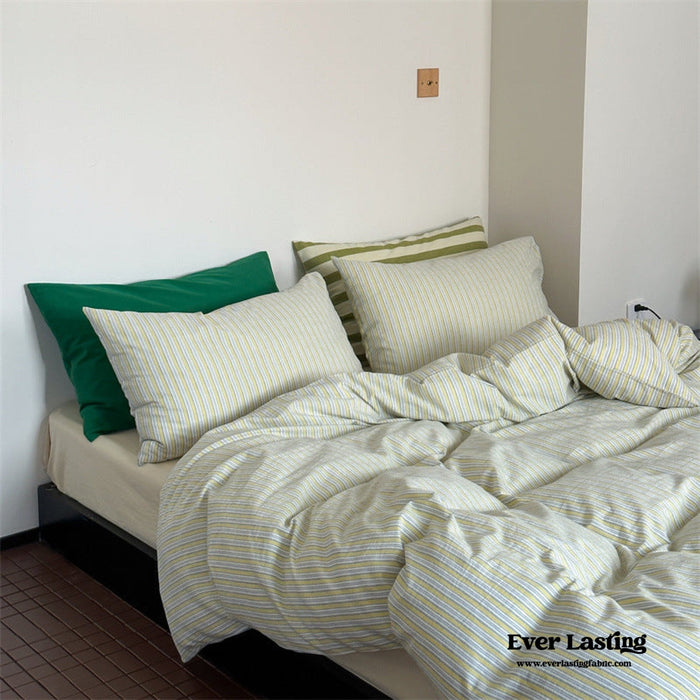 French Stripes Minimal Bedding Set / Green Yellow - Ever Lasting