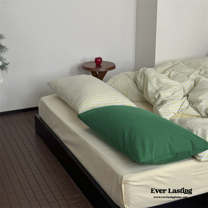 French Stripes Minimal Bedding Set / Green Yellow - Ever Lasting