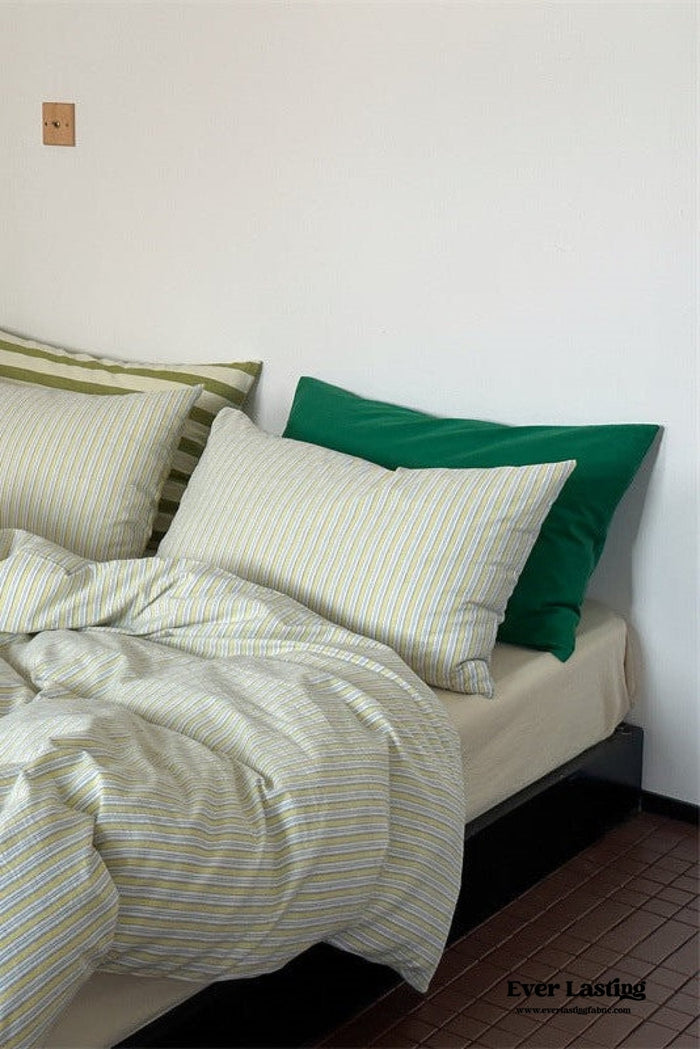 French Stripes Minimal Bedding Set / Green Yellow - Ever Lasting