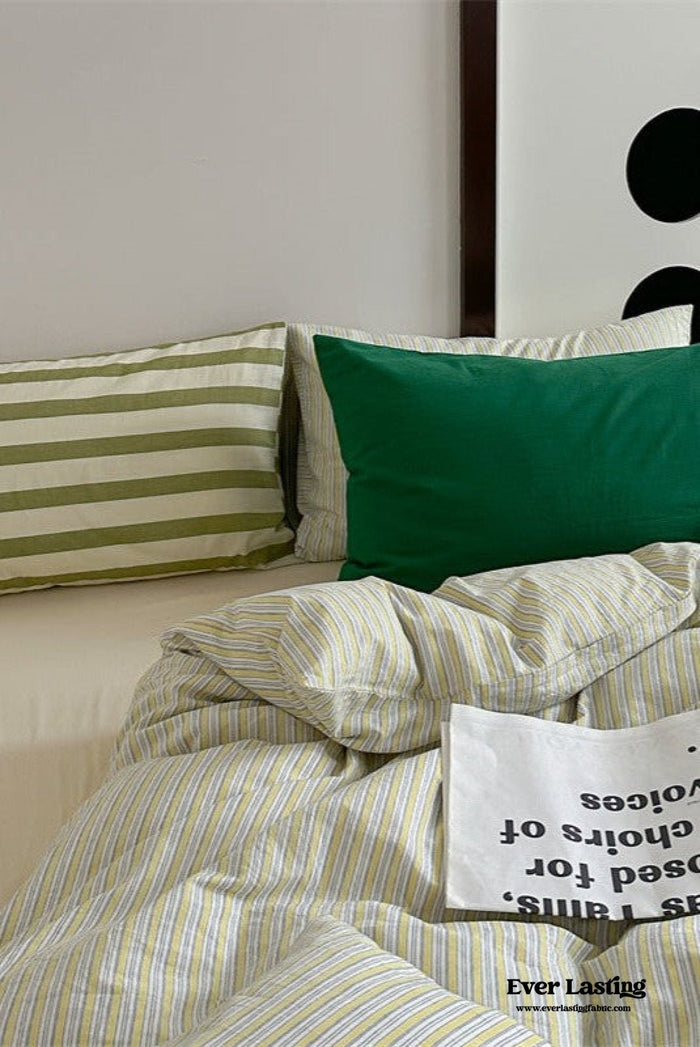 French Stripes Minimal Bedding Set / Green Yellow - Ever Lasting