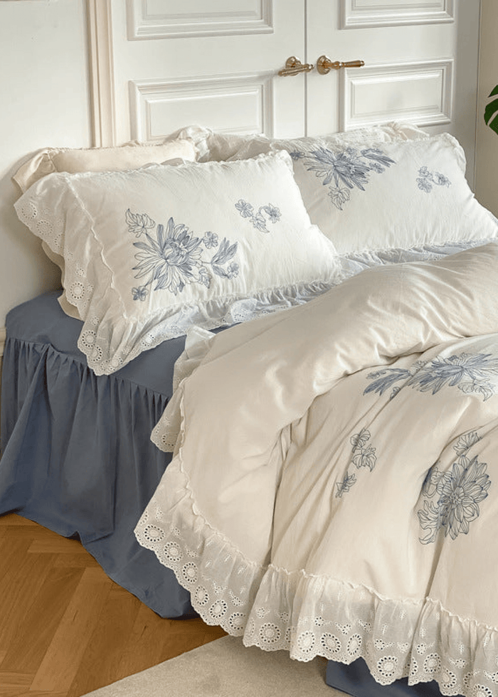 - Ever Lasting - French White Lace Ruffle Bedding Set - Bedding Set - Ever Lasting