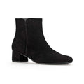 Women's black suede ankle boots with block heel and side elastic panels