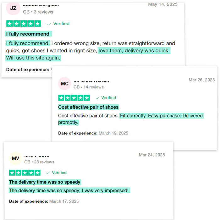Customer review screenshots for slip-on leather heels, verified ratings