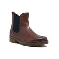 Brown leather ankle boots with elastic side panels and low block heel
