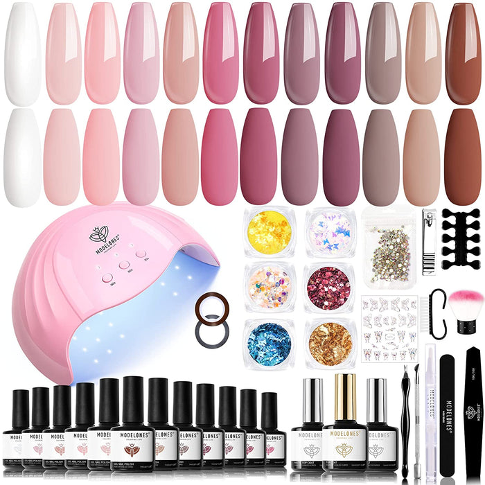 Gel Nails Polish Starter Kit with Mini LED Lamp, Portable Nail Art Kit for Travel