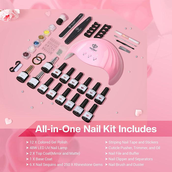 Gel Nails Polish Starter Kit with Mini LED Lamp, Portable Nail Art Kit for Travel