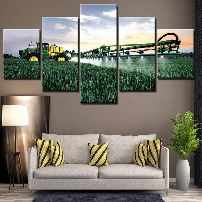 Green Farm Tool Cart Wall Art Frame Canvas Printing Decor