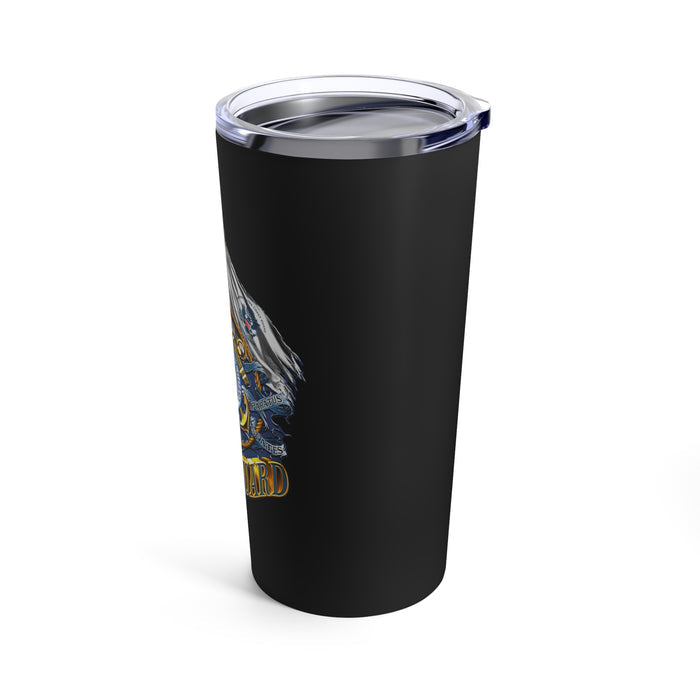 Guardians of the Coast: 20oz Black Tumbler with Military Design - 'Double Flag Coast Guard