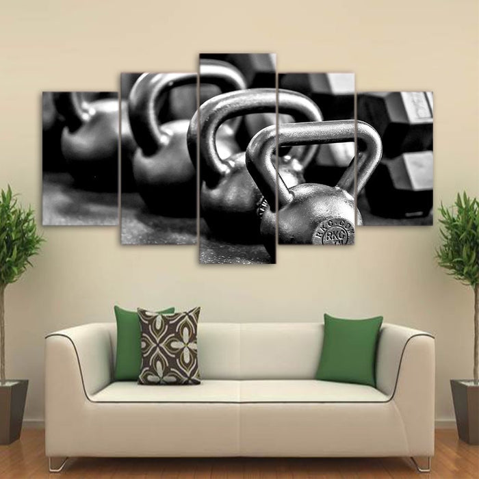 Gym Dumbells Metal Black and White Wall Art Frame Canvas Printing Decor