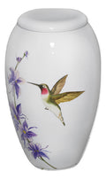 Hand Painted Hummingbird on White Cremation Urn