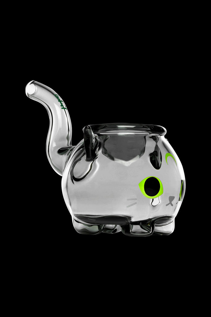 Glass rig shaped like a cartoon ghost with glowing green eyes and a bowl piece.