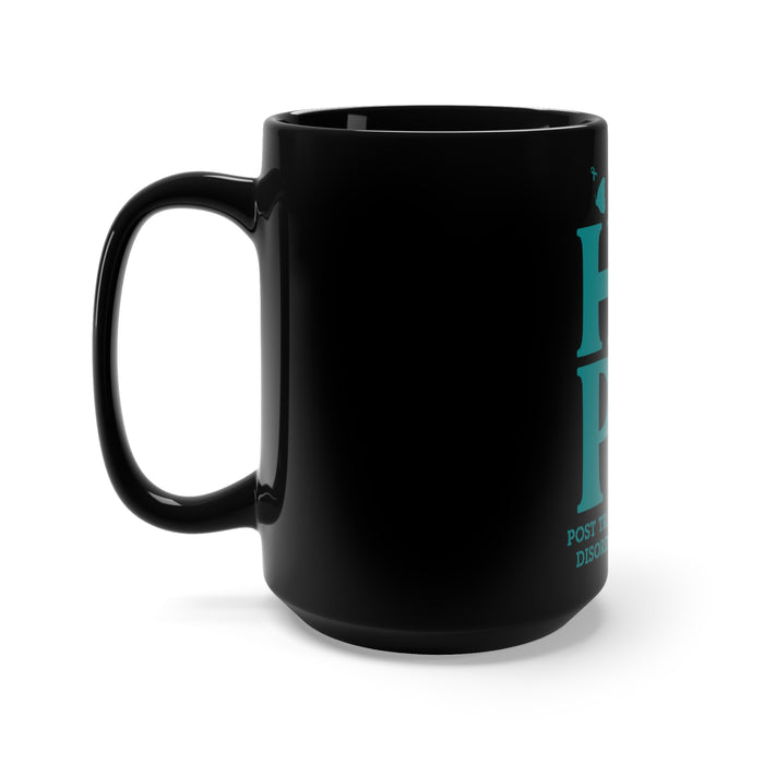 Hope Blooms: PTSD Awareness Teal Sunflower Black Mug 15oz