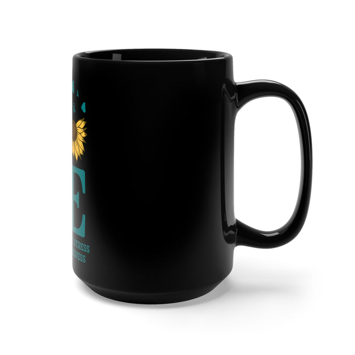 Hope Blooms: PTSD Awareness Teal Sunflower Black Mug 15oz