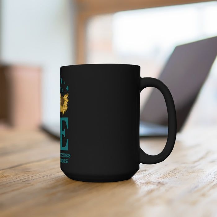 Hope Blooms: PTSD Awareness Teal Sunflower Black Mug 15oz