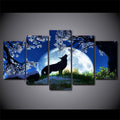 Howling Wolf Blue Moon Cherry Blossoms Night Wall Art Frame Canvas Printing Decor